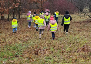 Zdjęcie przedstawia dzieci biegające po polanie.