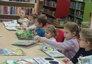 Zajęcia z bibliotece słuchanie i oglądanie książek