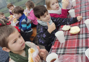 Dzieci jedzą drugie śniadanie