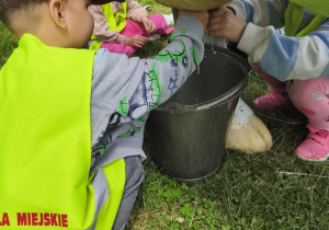 Na zdjęciu widzimy dzieci, które doją krowę edukacyjną.