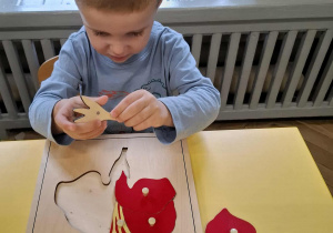 chłopiec układa puzzle budowa kwiata
