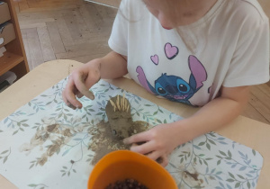 dziewczynka która z ziarenek pieprzu, tworzy jeżowi oczy