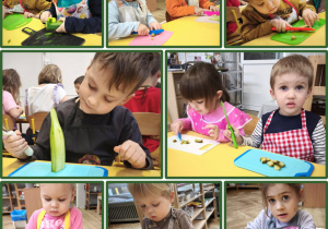 Dzieci kroją produkty do sałatki.