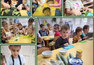 Dzieci kroją produkty do sałatki.