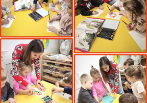 Dzieci wykonują obrazki pod okiem mamy Aleksa