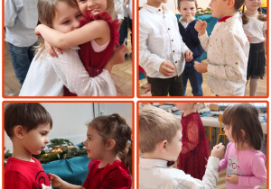 Dzieci składają sobie życzenia i dzielą się opłatkiem