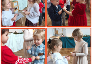 Dzieci składają sobie życzenia i dzielą się opłatkiem