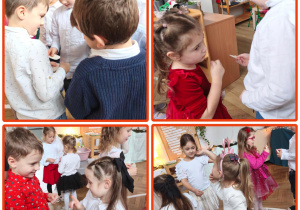 Dzieci składają sobie życzenia i dzielą się opłatkiem