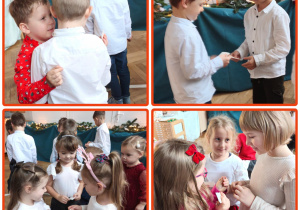 Dzieci składają sobie życzenia i dzielą się opłatkiem