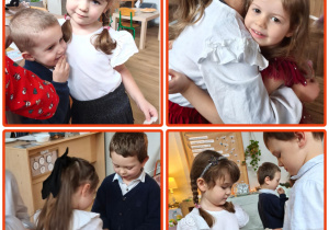 Dzieci składają sobie życzenia i dzielą się opłatkiem