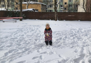 Na zdjęciu widzimy chłopca, który tworzy śnieżkę.