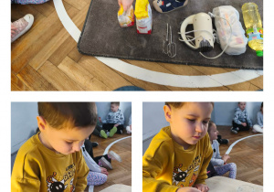 Na zdjęciu powyżej widzimy produkty, które będą potrzebne do wykonania naleśników. Na zdjęciach poniżej widzimy chłopca, który odmierza odpowiednią ilość mąki na naleśniki.