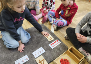 Na zdjęciu widzimy dziewczynkę, która przyporządkowuje cyfrę do przeliczonych ptaków.