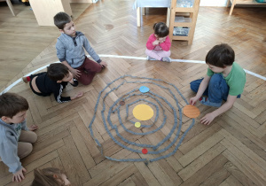 dzieci układają orbity układu słonecznego