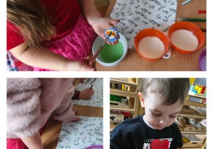 Na zdjęciach widzimy doświadczenie "Kolorowe wybuchy na mleku".