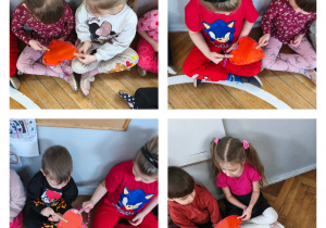 Na zdjęciach widzimy dzieci, które przekładają serce z wykorzystaniem spinacza.