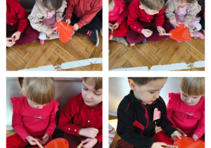 Na zdjęciach widzimy dzieci, które przekładają serce z wykorzystaniem spinacza.