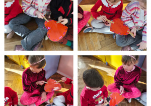 Na zdjęciach widzimy dzieci, które przekładają serce z wykorzystaniem spinacza.