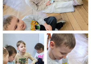 Na zdjęciach widzimy dzieci, które oglądają zdjęcia w poszczególnych etapów życia Solenizanta.