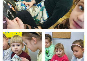 Na zdjęciach widzimy dzieci, które oglądają zdjęcia w poszczególnych etapów życia Solenizanta.