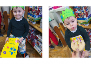 Na zdjęciach widzimy Solenizanta, który trzyma prezent oraz dmucha świeczki.