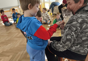 Dzieci głaszczące psa i kota