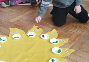 Chłopiec układa swoją linie życia z korali.