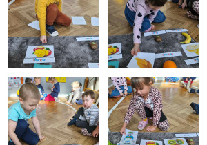 Na zdjęciach widzimy dzieci, które dopasowują ilustracje do produktów potrzebnych do wykonania koktajlów.