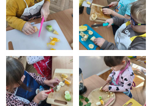 Na zdjęciach widzimy dzieci, które kroją produkty do wykonania koktajlów.