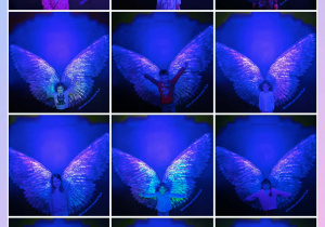 Dzieci w kolażu przedstawione ze skrzydłami