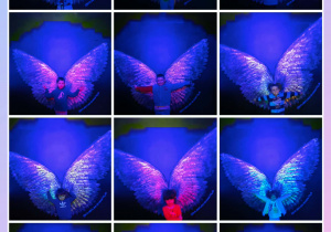 Dzieci w kolażu przedstawione ze skrzydłami