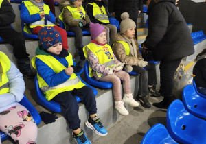 Na zdjęciu widzimy dzieci, które oglądają występy na lodzie.