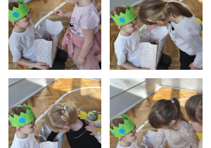 Na zdjęciach widzimy dzieci, które częstują się przygotowanymi przez Jubilata upominkami.