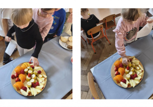 Na zdjęciach widzimy dzieci, które częstują się owocami.