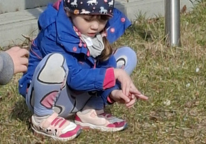 dziewczynka przygląda się trawie