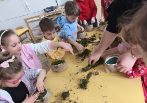 Dzieci wkładają mech