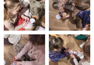 Na zdjęciach widzimy dzieci, które wiążą sznurowadło.