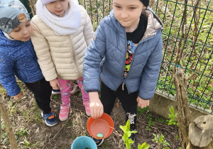 Na zdjęciu widzimy chłopca, który odnalazł jajko.