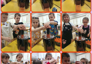 Dzieci wyciskają sok z marchwi