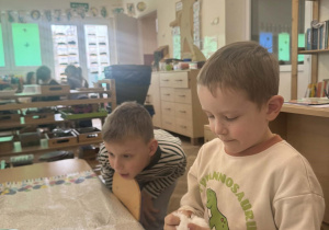 Zdjęcie przedstawia chłopca który rwie watę.