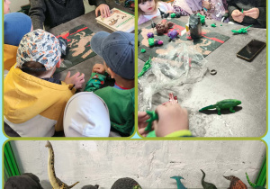 Dzieci uczestniczą w warsztacie o dinozaurach