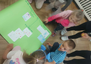 Dzieci tworzą plakat " Jak żyć zdrowo"